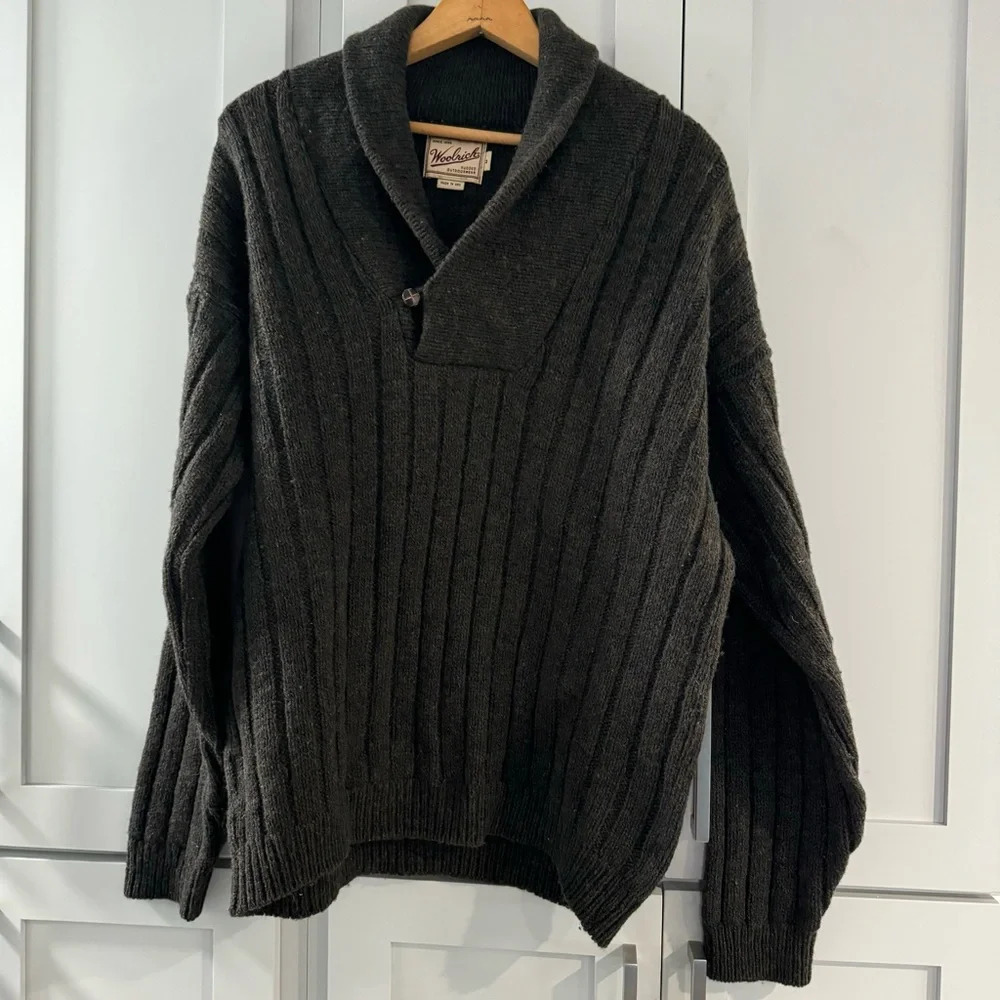 Vintage Woolrich Wool Blend Grandpa Sweater Heather Dark‎ Forest Green Brown med